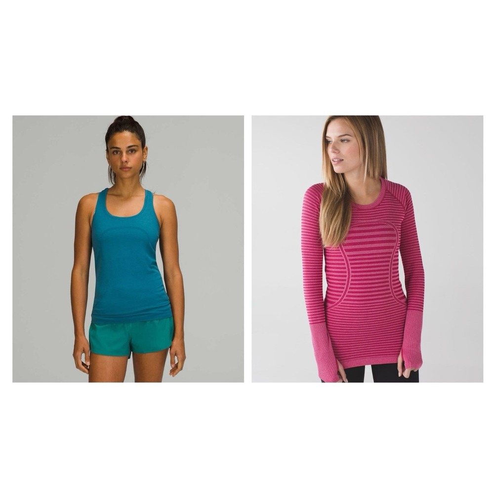 2Pack Lululemon Size 8 Swiftly Tech Long Sleeve Heathered Berry Rumble &Tank Top